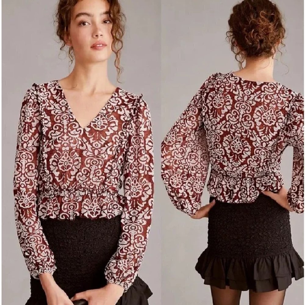 Anthropologie Jacquard Peasant Blouse Size‎ M